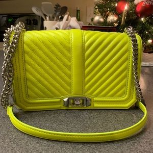 Rebecca Minkoff neon yellow chevron quilted love crossbody